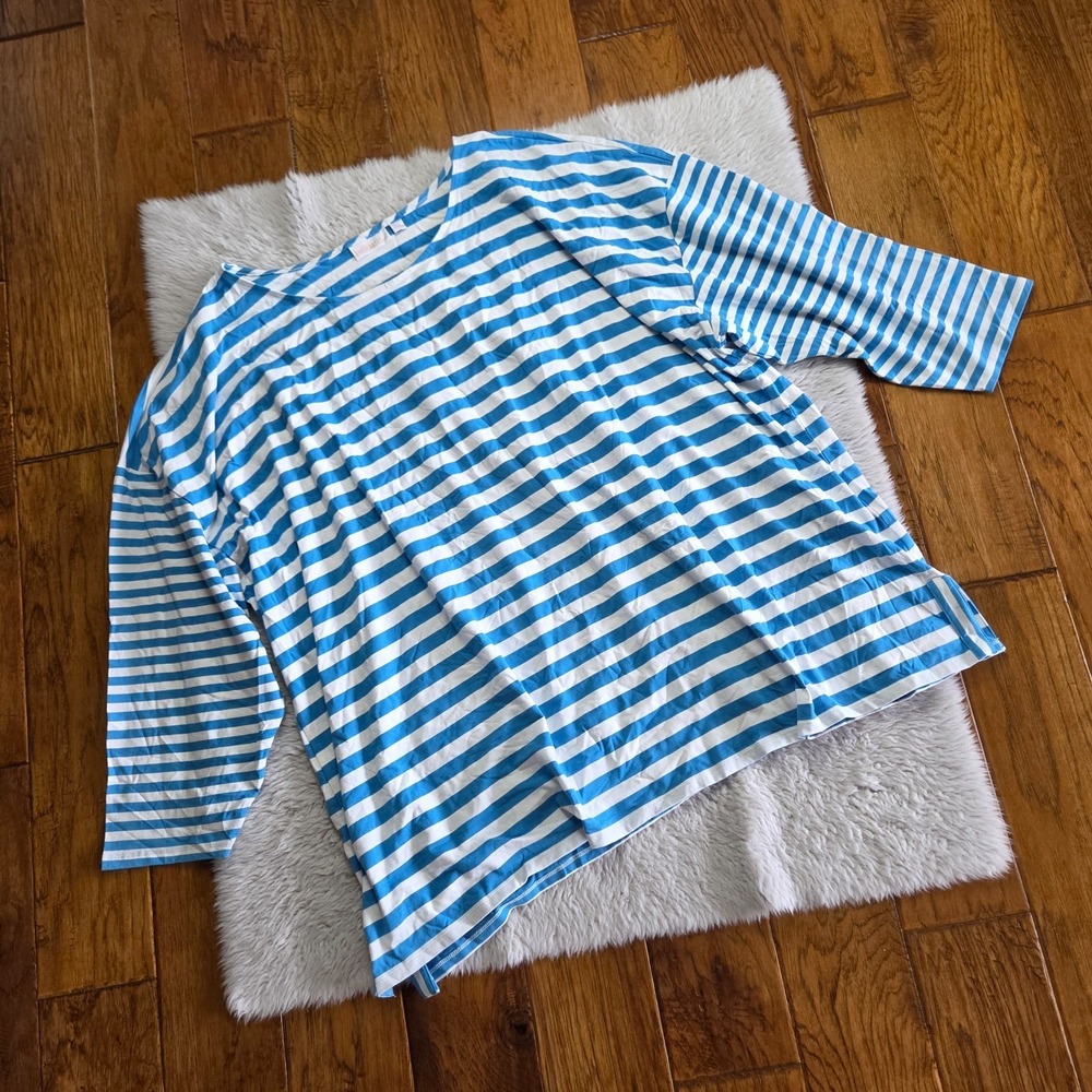 Belle Kim Gravel Blouse Shirt Women's Plus 5X Modal Blend Blue White Striped